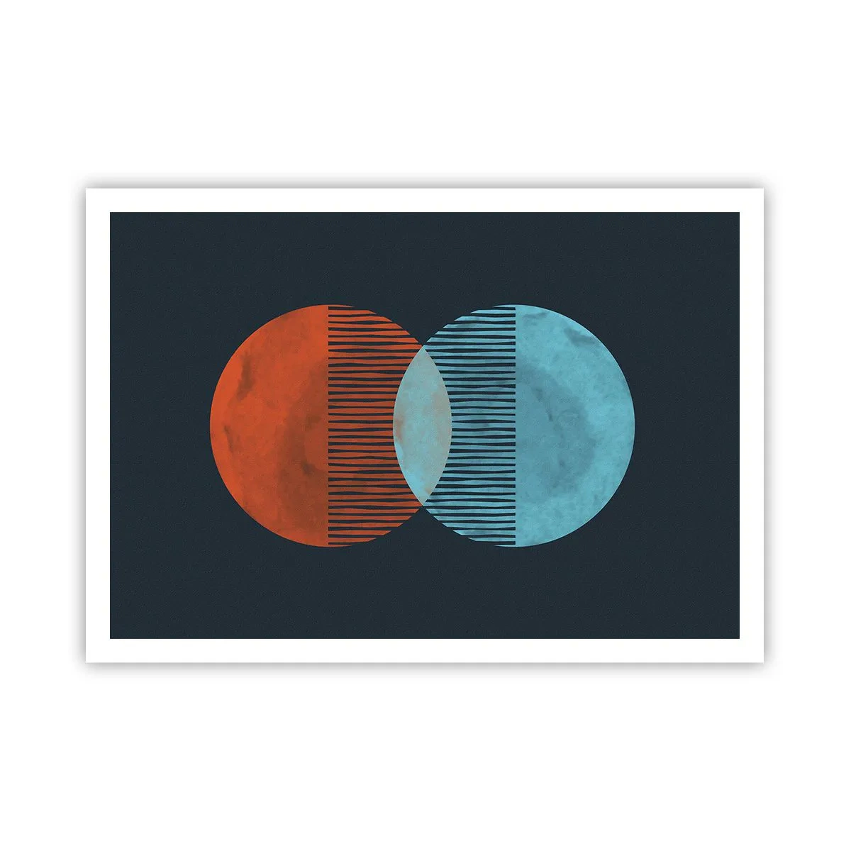 Poster - Zwei orange und blaue Kreise auf dunklem Hintergrund - 100x70cm - Astronomische Fantasie - Moderne Wanddekoration für Wohnzimmer und Schlafzimmer ARTTOR