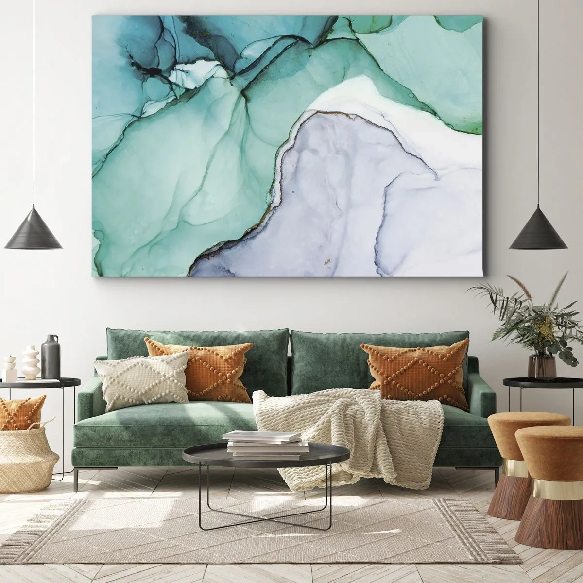 Bild auf Leinwand - Leinwandbild - Abstraktes Muster in Türkis- und Weißtönen - 70x50cm - Eine Studie in Türkis - Moderne Wanddekoration für Wohnzimmer und Schlafzimmer ARTTOR