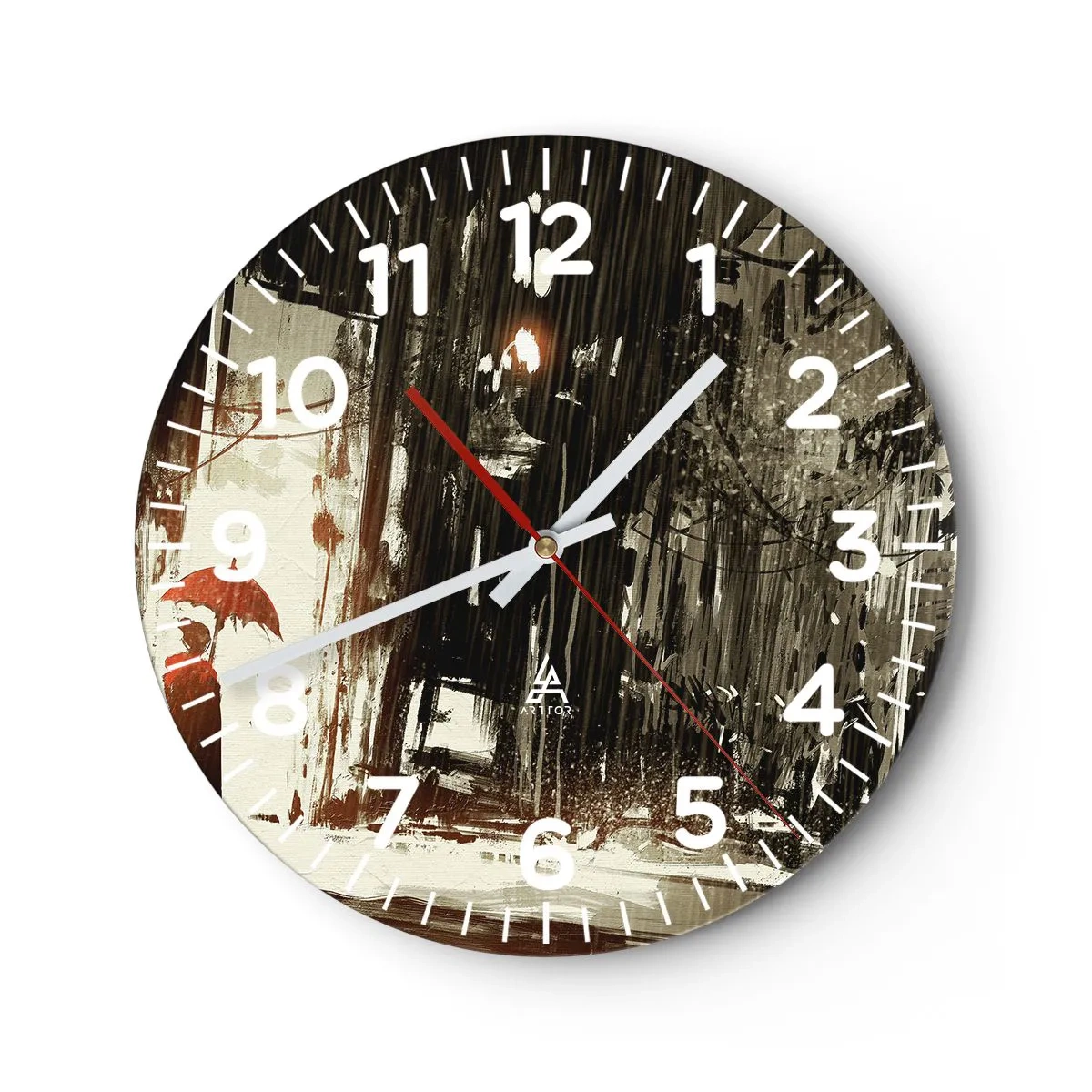 Wanduhr - Glasuhr - Die Poesie des roten Regenschirms - 30x30 cm