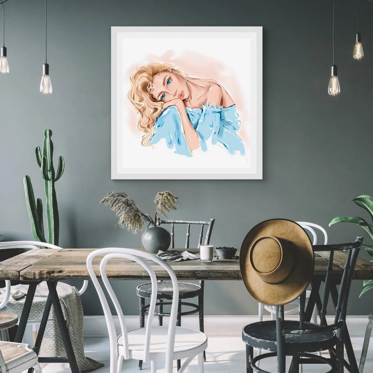 Poster in einem weißen Rahmen - Verträumt im Blau - 60x60 cm