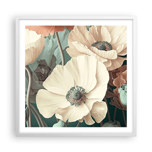Poster in einem weißen Rahmen - Flüstern von Mohnblumen - 60x60 cm