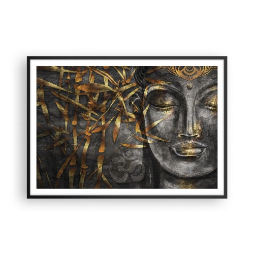 Poster in einem schwarzem Rahmen - Zen-Buddha-Bild mit goldenem Bambus - 100x70cm - Fühle den Frieden - Moderne Wanddekoration für Wohnzimmer und Schlafzimmer ARTTOR