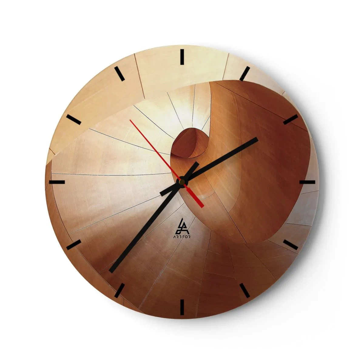 Wanduhr - Glasuhr - Hölzerne Wendeltreppe im organischen Stil - 30x30cm - Architektonische Serpentine - Moderne Wanddekoration für Wohnzimmer, Küche und Schlafzimmer ARTTOR