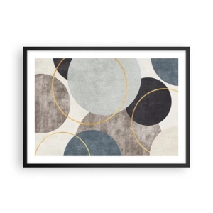 Poster in einem schwarzem Rahmen - Geometrische Kreise in Grau-, Blau- und Goldtönen - 70x50cm - Rad für Rad - Moderne Wanddekoration für Wohnzimmer und Schlafzimmer ARTTOR