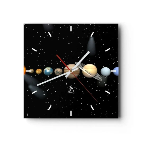 Wanduhr - Glasuhr - Und die Planeten werden verrückt und toben ... - 40x40 cm