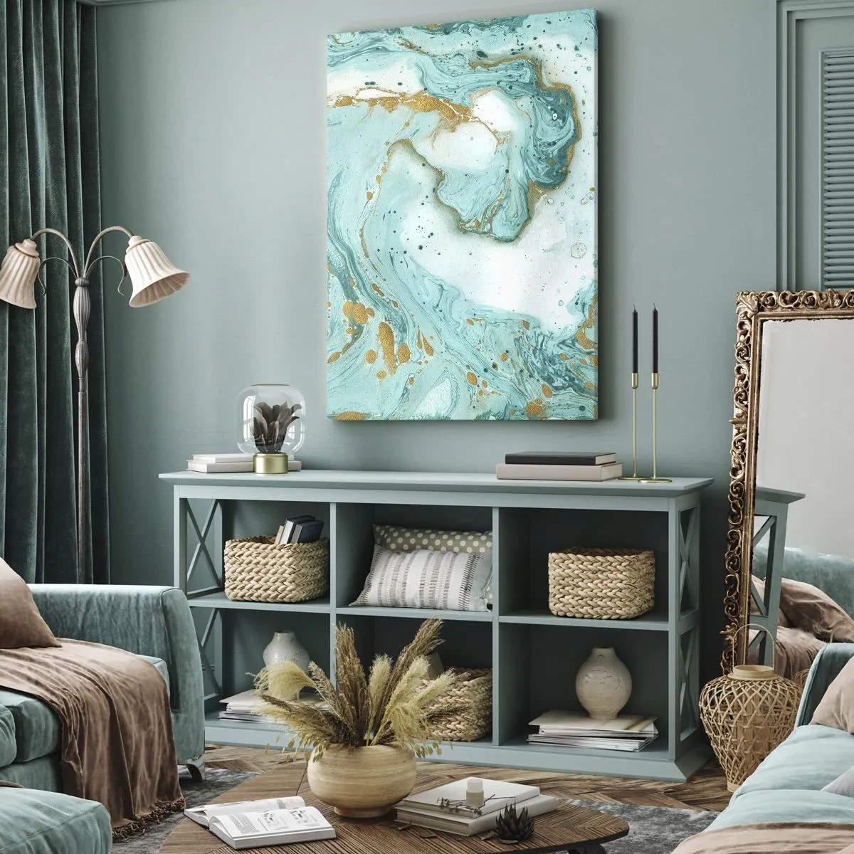 Bild auf Leinwand - Leinwandbild - Unter der großen Welle der Edo-Ära - 55x100 cm