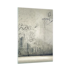 Glasbild - Bild auf glas - Grafische Skizze mit geschäftlichen und kreativen Elementen - 50x70cm - Mein tolles Stadtleben - Moderne Wanddekoration für Wohnzimmer und Schlafzimmer ARTTOR