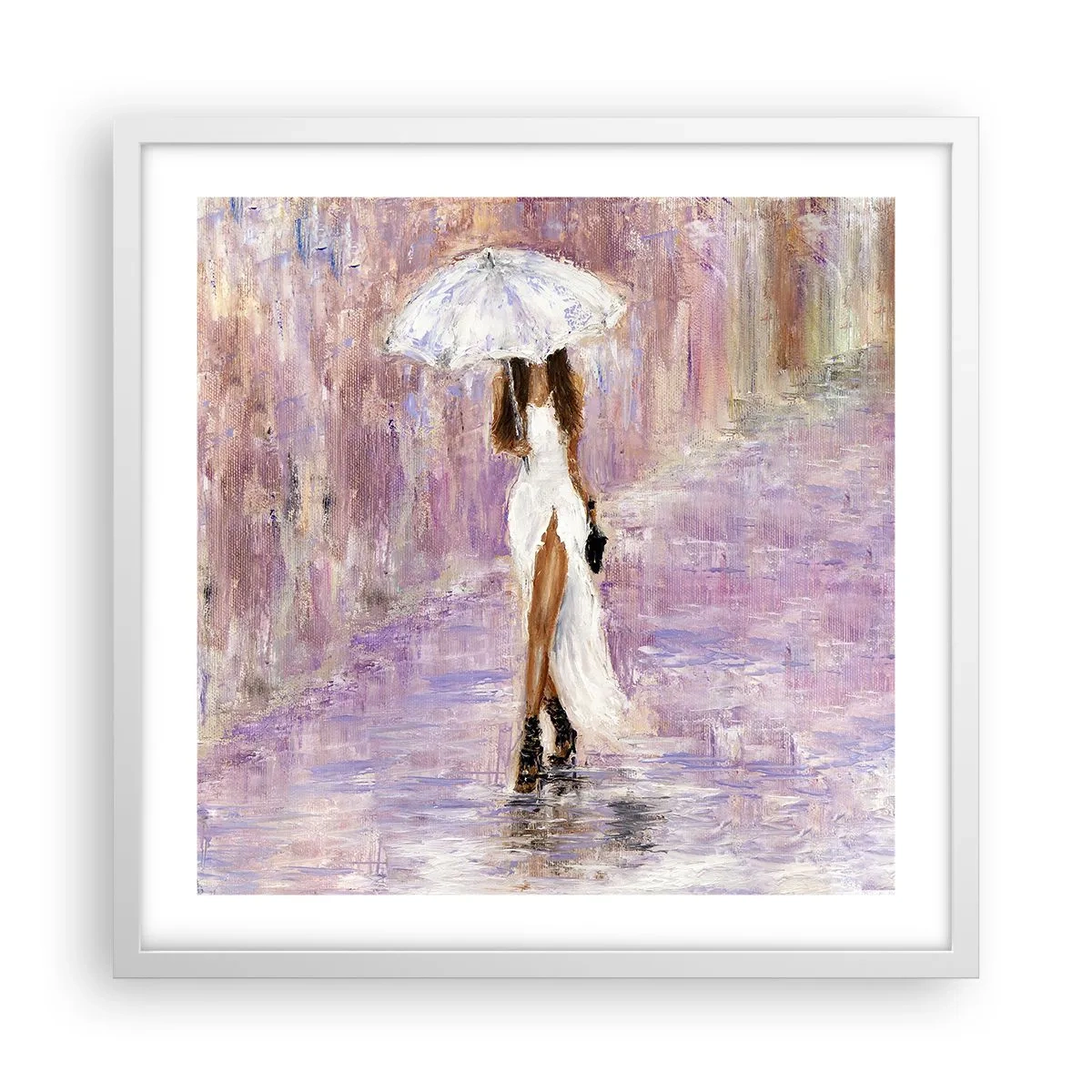 Poster in einem weißen Rahmen - Im lila Regen - 50x50 cm