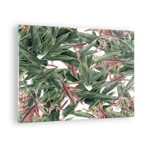 Glasbild - Bild auf glas - Blätter in Grün- und Burgundertönen auf hellem Hintergrund - 70x50cm - Smaragd-lila Dickicht - Moderne Wanddekoration für Wohnzimmer und Schlafzimmer ARTTOR