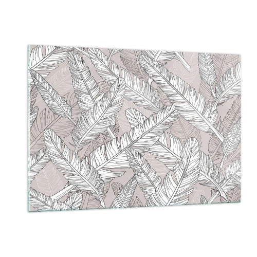 Glasbild - Bild auf glas - Schwarz-weiße Blätter auf beigem Hintergrund im grafischen Stil - 120x80cm - Ein Federwirbel - Moderne Wanddekoration für Wohnzimmer und Schlafzimmer ARTTOR