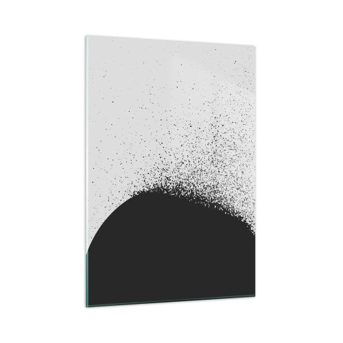 Glasbild - Bild auf glas - Abstraktion einer schwarzen Masse, die auf weißem Hintergrund auseinanderfällt - 50x70cm - Bewegung von Molekülen - Moderne Wanddekoration für Wohnzimmer und Schlafzimmer ARTTOR