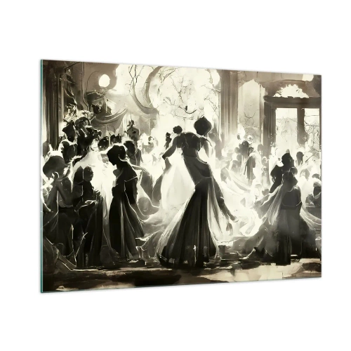 Glasbild - Bild auf glas - Eine Ballsaalszene im Retro-Stil mit tanzenden Figuren - 100x70cm - Die große Maskerade - Moderne Wanddekoration für Wohnzimmer und Schlafzimmer ARTTOR