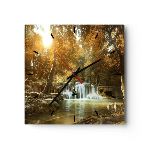 Wanduhr - Glasuhr - Herbstlandschaft mit Wasserfall - 30x30cm - Parkkaskade - Moderne Wanddekoration für Wohnzimmer und Schlafzimmer ARTTOR