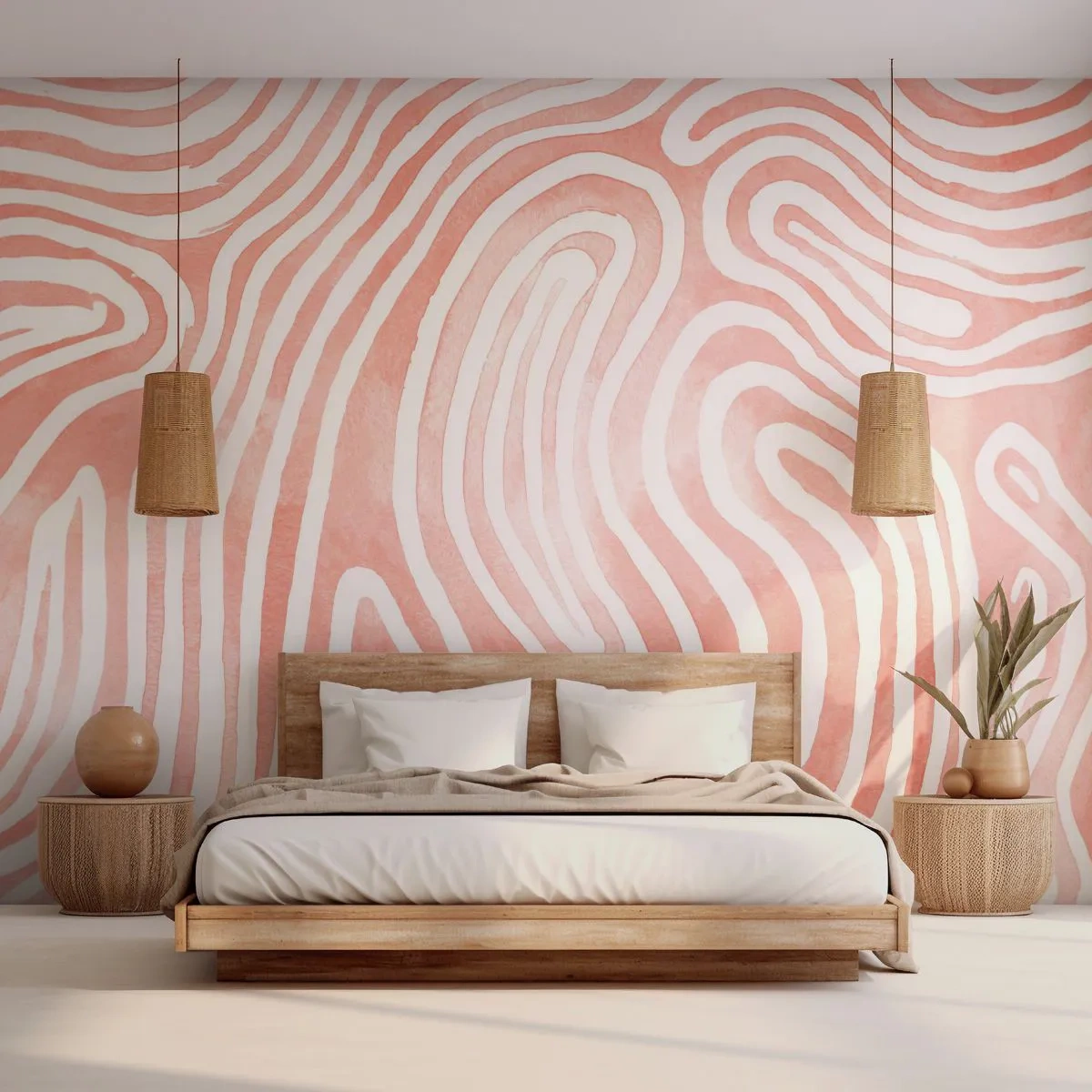 Fototapete Premium Sand - Korallenrote abstrakte Linien erzeugen ein organisches Muster - 100x70cm - Im Korallenlabyrinth - Moderne Wanddekoration für Wohnzimmer und Schlafzimmer ARTTOR