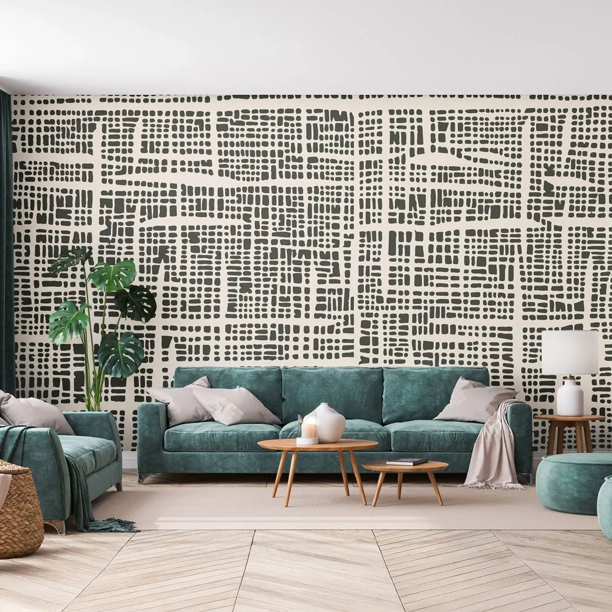 Fototapete Premium Sand - Ein grafisches Muster aus unregelmäßigen Linien und Punkten - 100x70cm - Gewebte Komposition - Moderne Wanddekoration für Wohnzimmer und Schlafzimmer ARTTOR