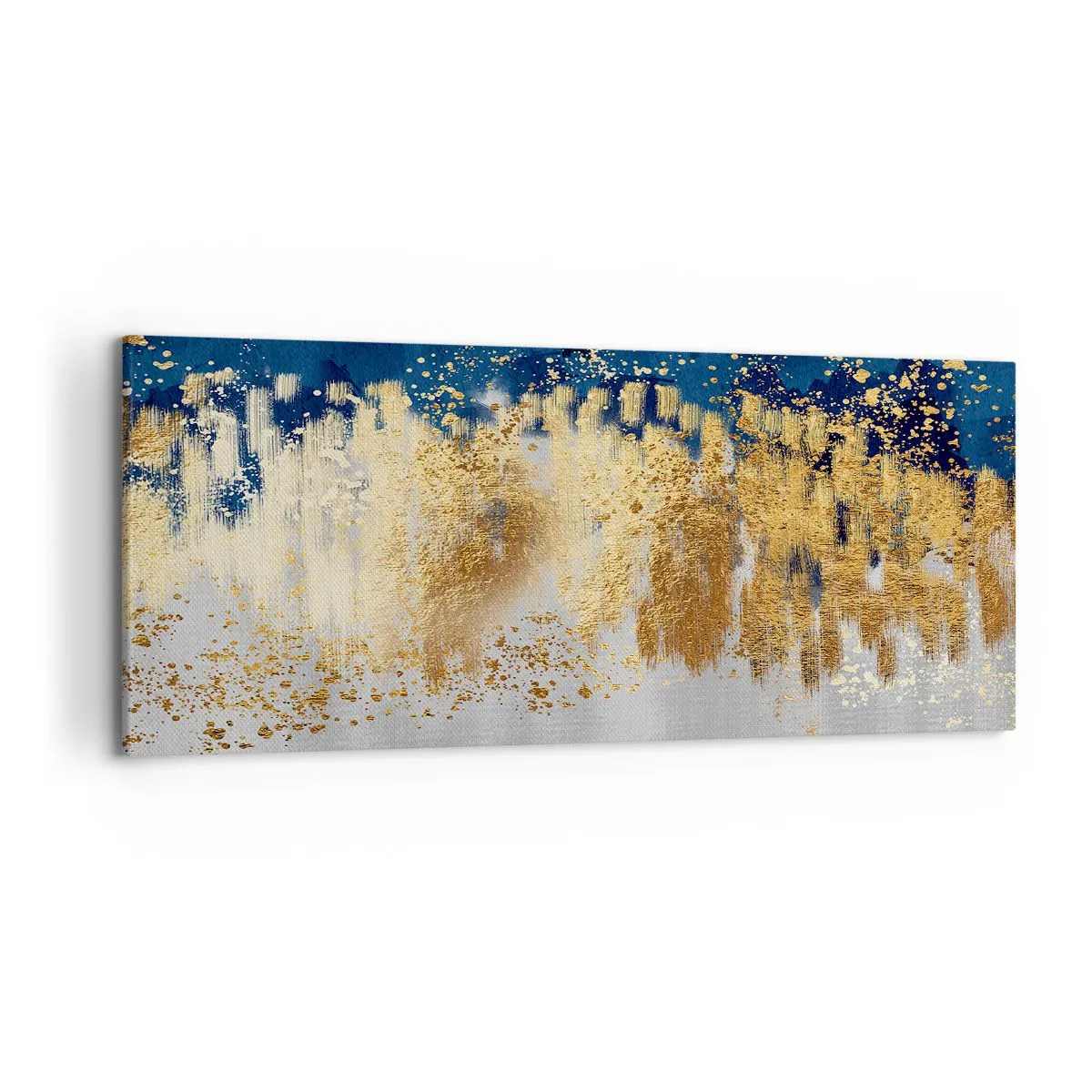 Bild auf Leinwand - Leinwandbild - Eine abstrakte Komposition in Gold- und Marineblautönen. - 120x50cm - Moderne Komposition mit Glanz - Moderne Wanddekoration für Wohnzimmer und Schlafzimmer ARTTOR