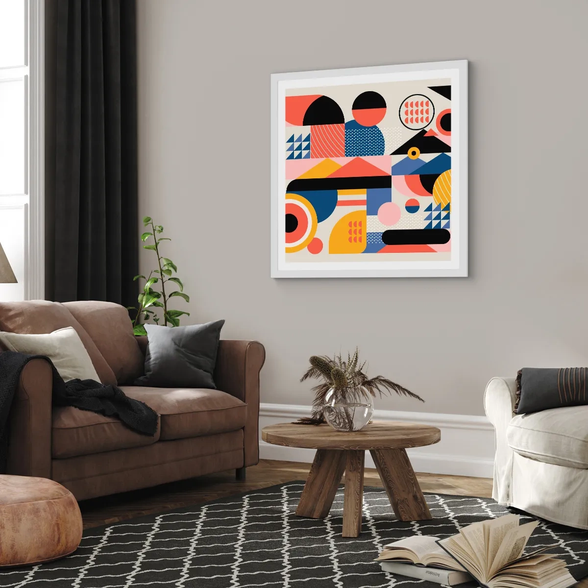 Poster in einem weißen Rahmen - Komposition: Na, los, spiel! - 50x50 cm