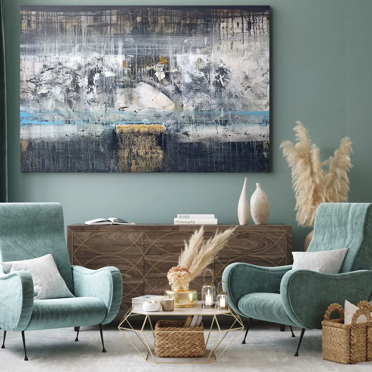 Bild auf Leinwand - Leinwandbild - Abstrakte Komposition in kühlen Tönen - 70x50cm - Wie auf Eis, wie nach Dezember - Moderne Wanddekoration für Wohnzimmer und Schlafzimmer ARTTOR
