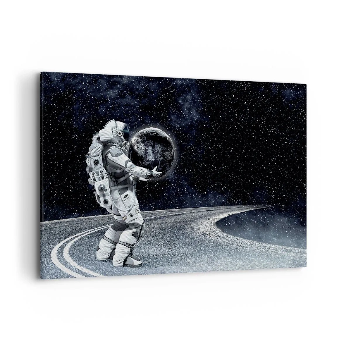 Bild auf Leinwand - Leinwandbild - Astronaut mit Erde vor dem Sternenhimmel - 120x80cm - Auf der Milchstraße - Moderne Wanddekoration für Wohnzimmer und Schlafzimmer ARTTOR