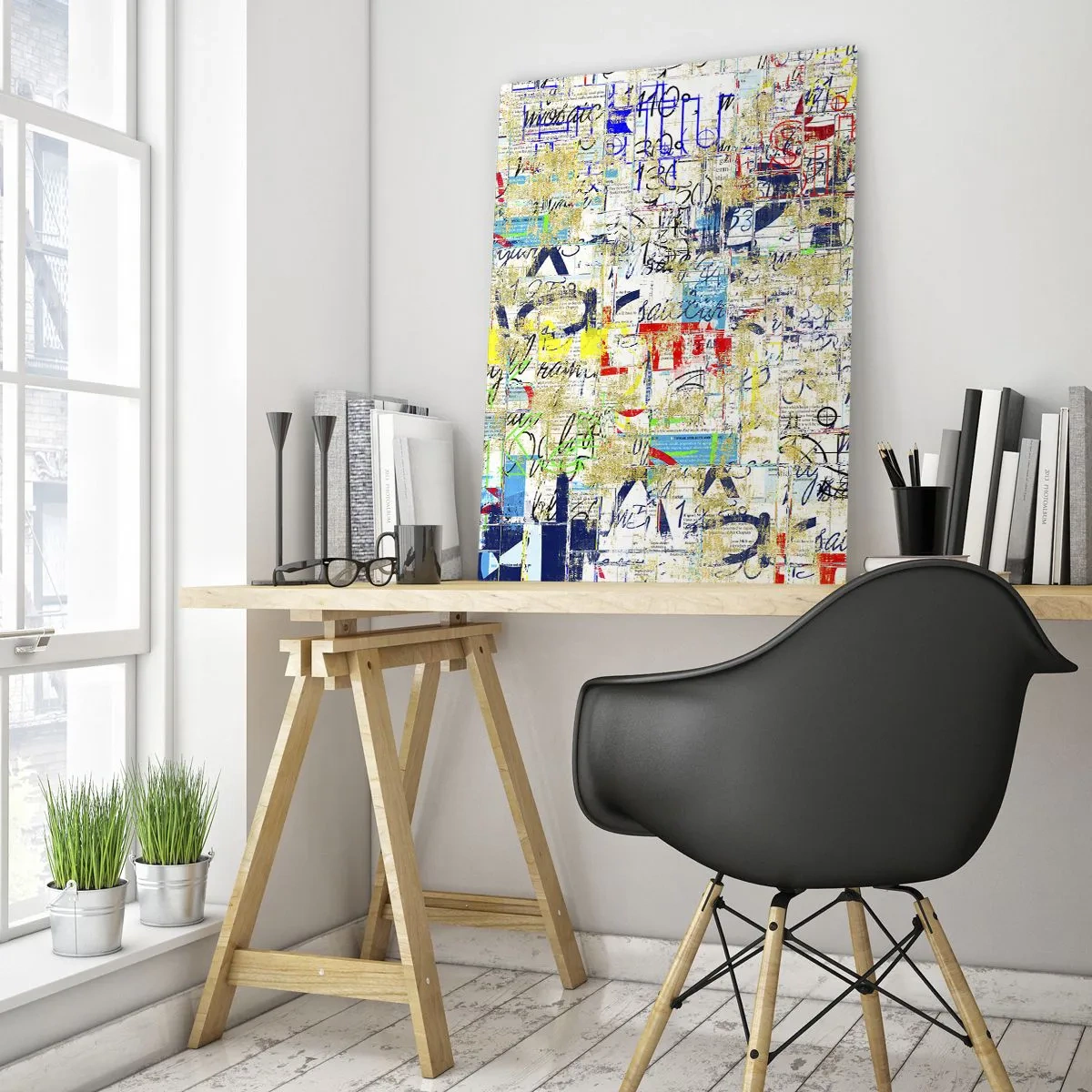 Glasbild - Bild auf glas - Abstrakte Graffiti mit bunten Inschriften und Mustern - 80x120cm - Es freut einfach die Augen - Moderne Wanddekoration für Wohnzimmer und Schlafzimmer ARTTOR