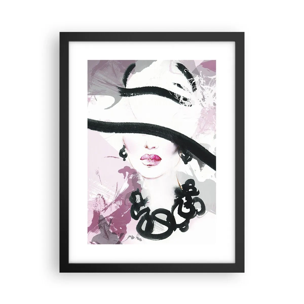 Poster in einem schwarzem Rahmen - Bildnis einer Dame in Schwarz und Pink - 30x40 cm