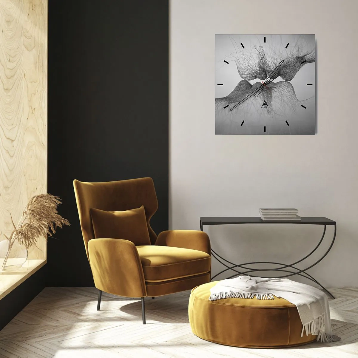 Wanduhr - Glasuhr - Ein abstrakter Kuss in ätherischer Form - 30x30cm - Kuss des Windes - Moderne Wanddekoration für Wohnzimmer und Schlafzimmer ARTTOR