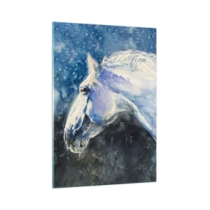 Glasbild - Bild auf glas - Aquarellporträt eines Pferdes in Blautönen - 50x70cm - Porträt in blauem Glanz - Moderne Wanddekoration für Wohnzimmer und Schlafzimmer ARTTOR