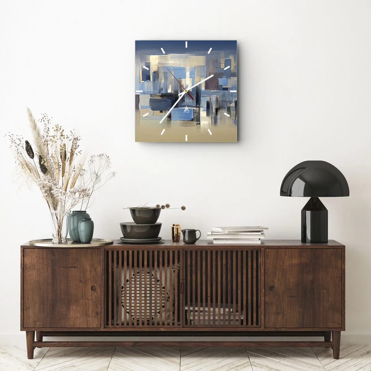 Wanduhr - Glasuhr - Blaue Konstruktion - 40x40 cm