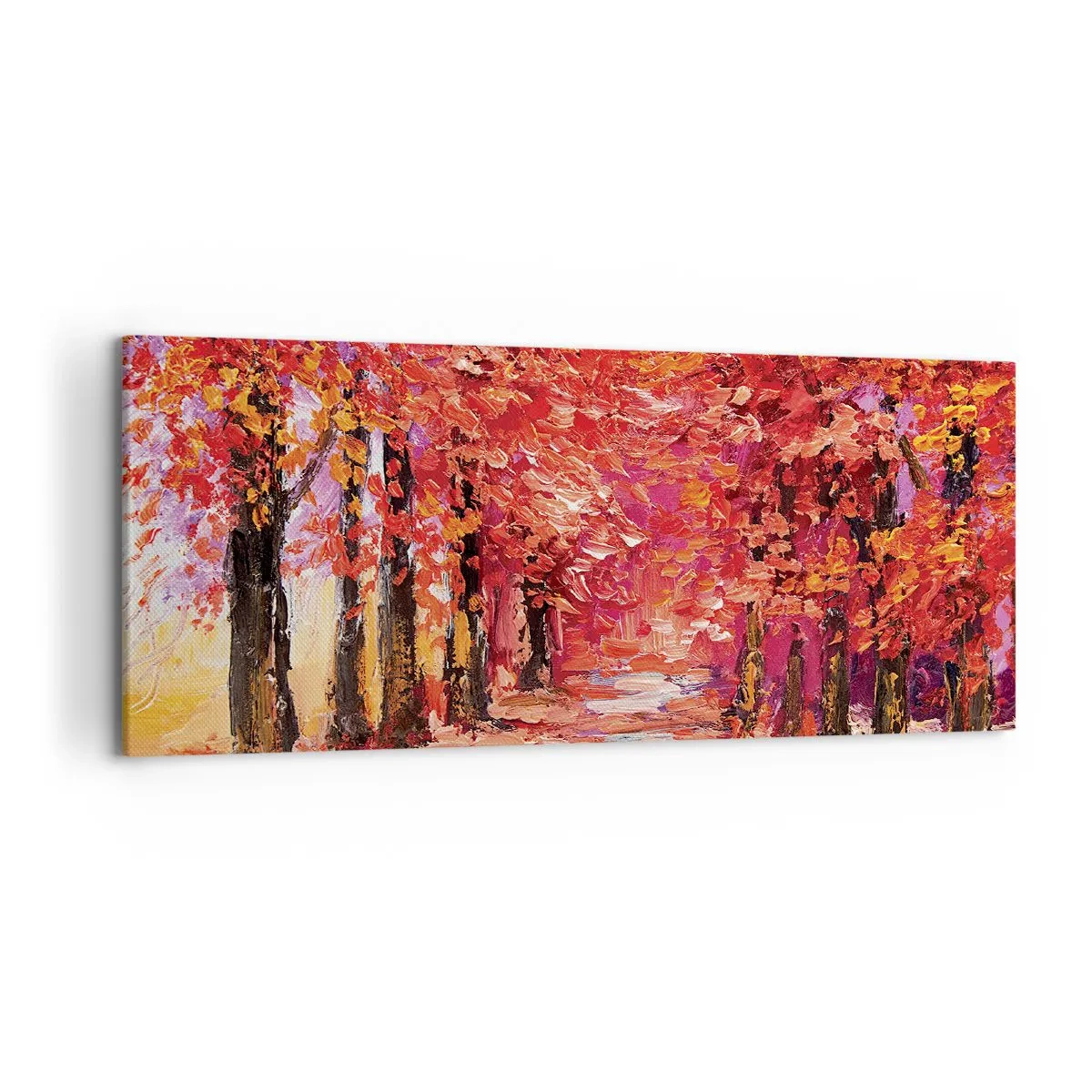 Bild auf Leinwand - Leinwandbild - Eine malerische Gasse in herbstlichen Farben im impressionistischen Stil - 120x50cm - Herbstlicher Eindruck - Moderne Wanddekoration für Wohnzimmer und Schlafzimmer ARTTOR