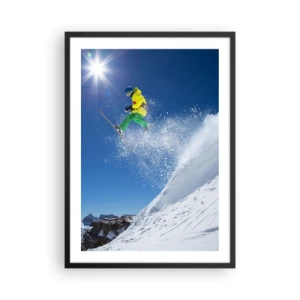 Poster in einem schwarzem Rahmen - Skifahrer in Aktion auf einer verschneiten Piste - 50x70cm - Tanzen mit den Bergen - Moderne Wanddekoration für Wohnzimmer und Schlafzimmer ARTTOR
