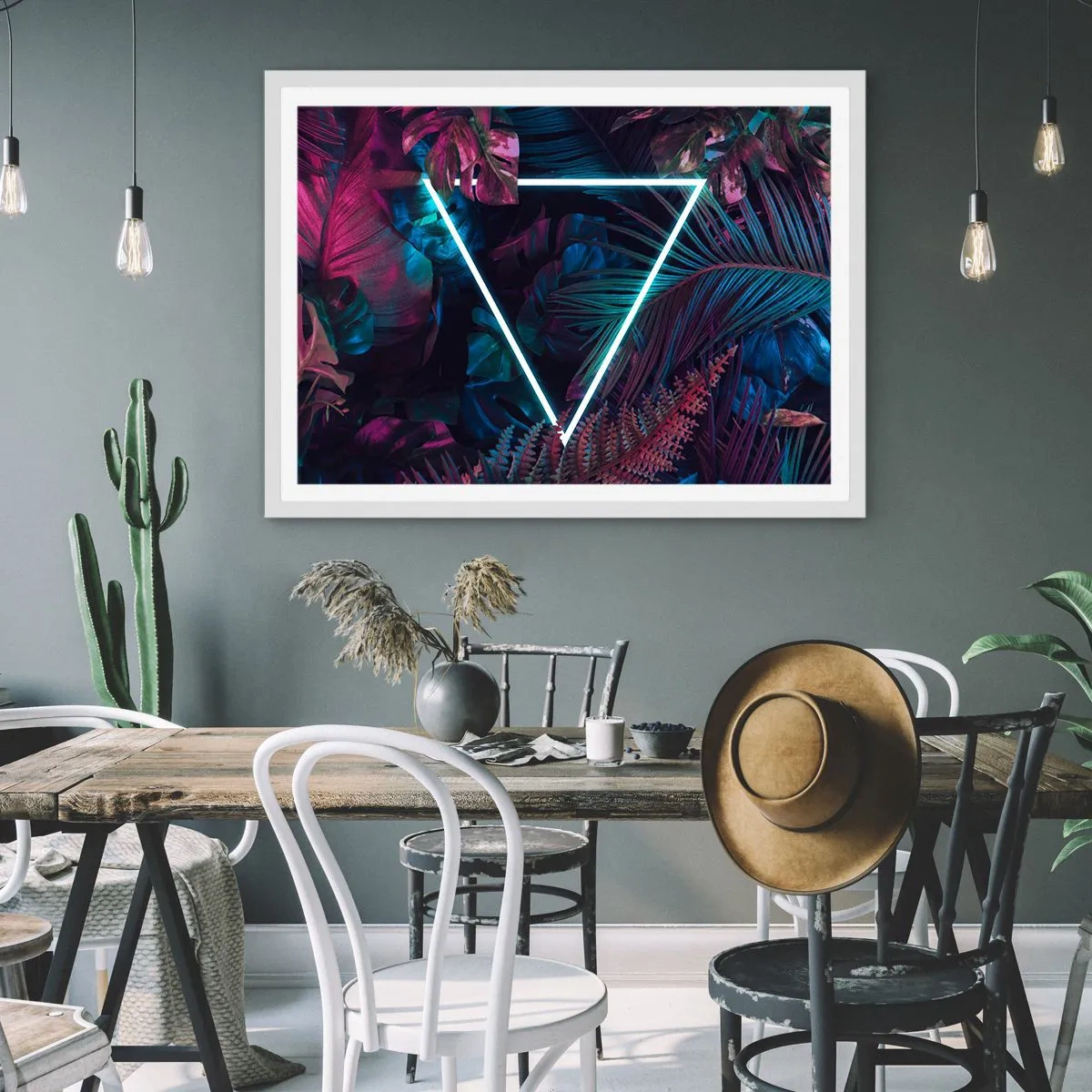 Poster in einem weißen Rahmen - Garten im Disco-Stil - 100x70 cm