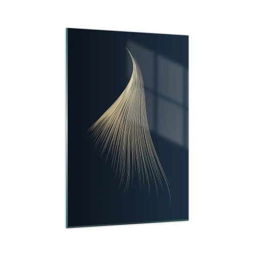 Glasbild - Bild auf glas - Eine zarte federähnliche Linie auf marineblauem Hintergrund - 70x100cm - Wie das Haar eines Engels - Moderne Wanddekoration für Wohnzimmer und Schlafzimmer ARTTOR