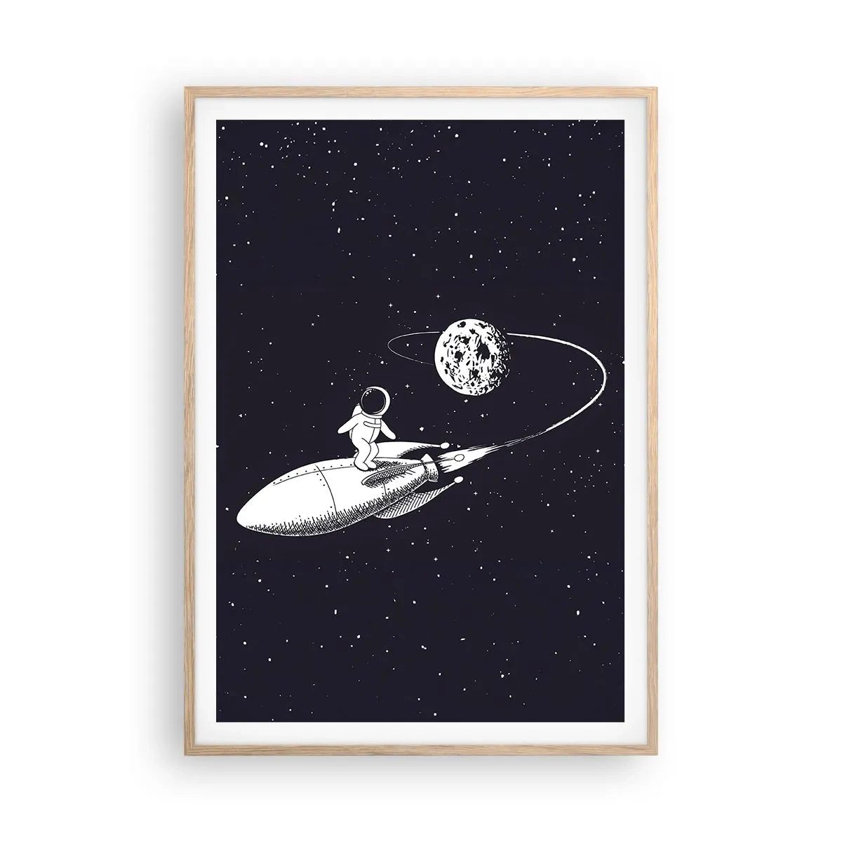 Poster in einem Rahmen aus heller Eiche - Weltraumsurfer - 70x100 cm