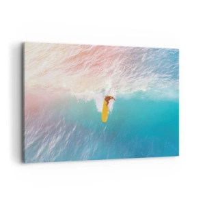 Bild auf Leinwand - Leinwandbild - Surfer auf einer Welle in Pastellfarben - 100x70cm - Der Ozeanreiter - Moderne Wanddekoration für Wohnzimmer und Schlafzimmer ARTTOR