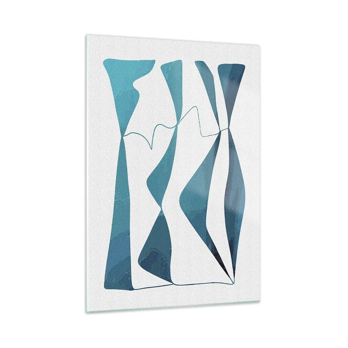 Glasbild - Bild auf glas - Türkisfarbene Wellen und Formen auf weißem Hintergrund - 50x70cm - Abstraktion: türkisfarbene Verbindung - Moderne Wanddekoration für Wohnzimmer und Schlafzimmer ARTTOR