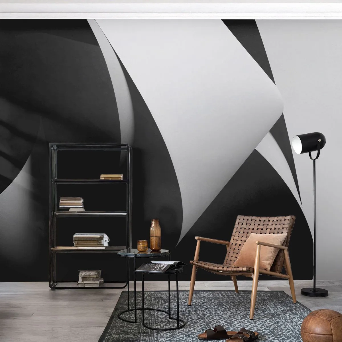 Fototapete Premium Sand - Schwarz-Weiß-Abstraktion mit kontrastierenden Oberflächen - 100x70cm - Lichtflächen aus der Schattentiefe - Moderne Wanddekoration für Wohnzimmer und Schlafzimmer ARTTOR