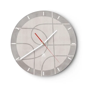 Wanduhr - Glasuhr - Grafiken mit Kreisen und geraden Linien in Grautönen - 30x30cm - Kreisförmig und geradeaus - Moderne Wanddekoration für Wohnzimmer, Küche und Schlafzimmer ARTTOR
