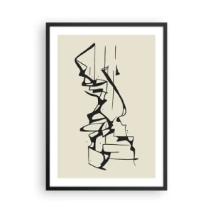 Poster in einem schwarzem Rahmen - Abstrakte Schwarz-Weiß-Komposition aus Linien und Formen - 50x70cm - Vielleicht eine Landschaft - Moderne Wanddekoration für Wohnzimmer und Schlafzimmer ARTTOR