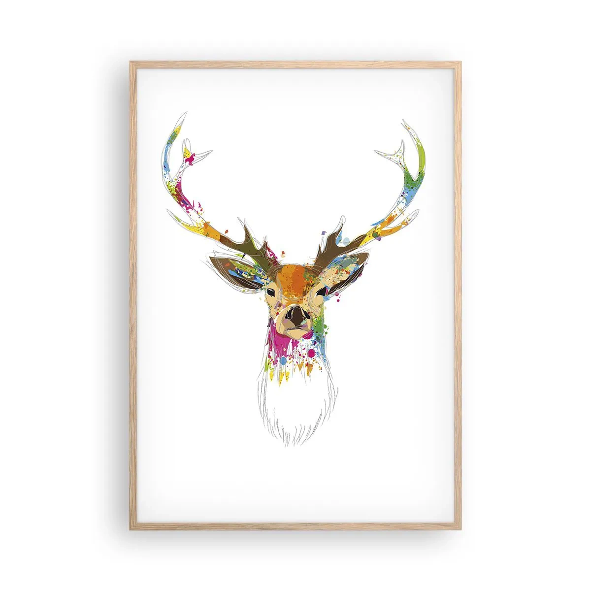 Poster in einem Rahmen aus heller Eiche - Ein mildes Reh in Farbe getaucht - 70x100 cm