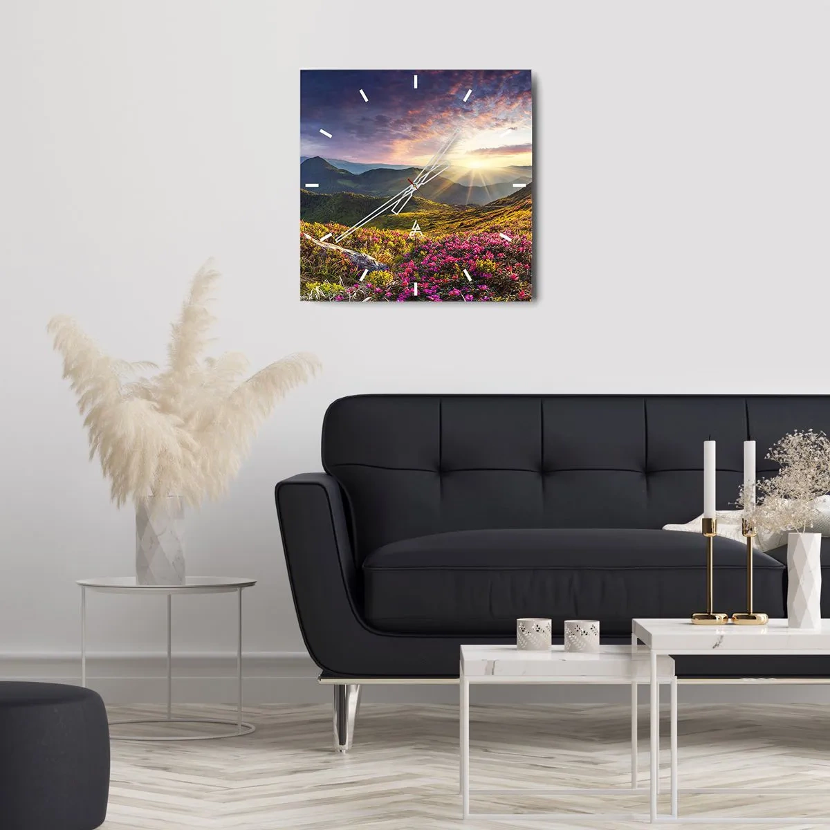 Wanduhr - Glasuhr - Frische am Bergmorgen - 40x40 cm