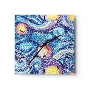Wanduhr - Glasuhr - Eine künstlerische Interpretation des Sternenhimmels im Stil von Van Gogh - 30x30cm - Aus einem Gemälde von van Gogh - Moderne Wanddekoration für Wohnzimmer und Schlafzimmer ARTTOR