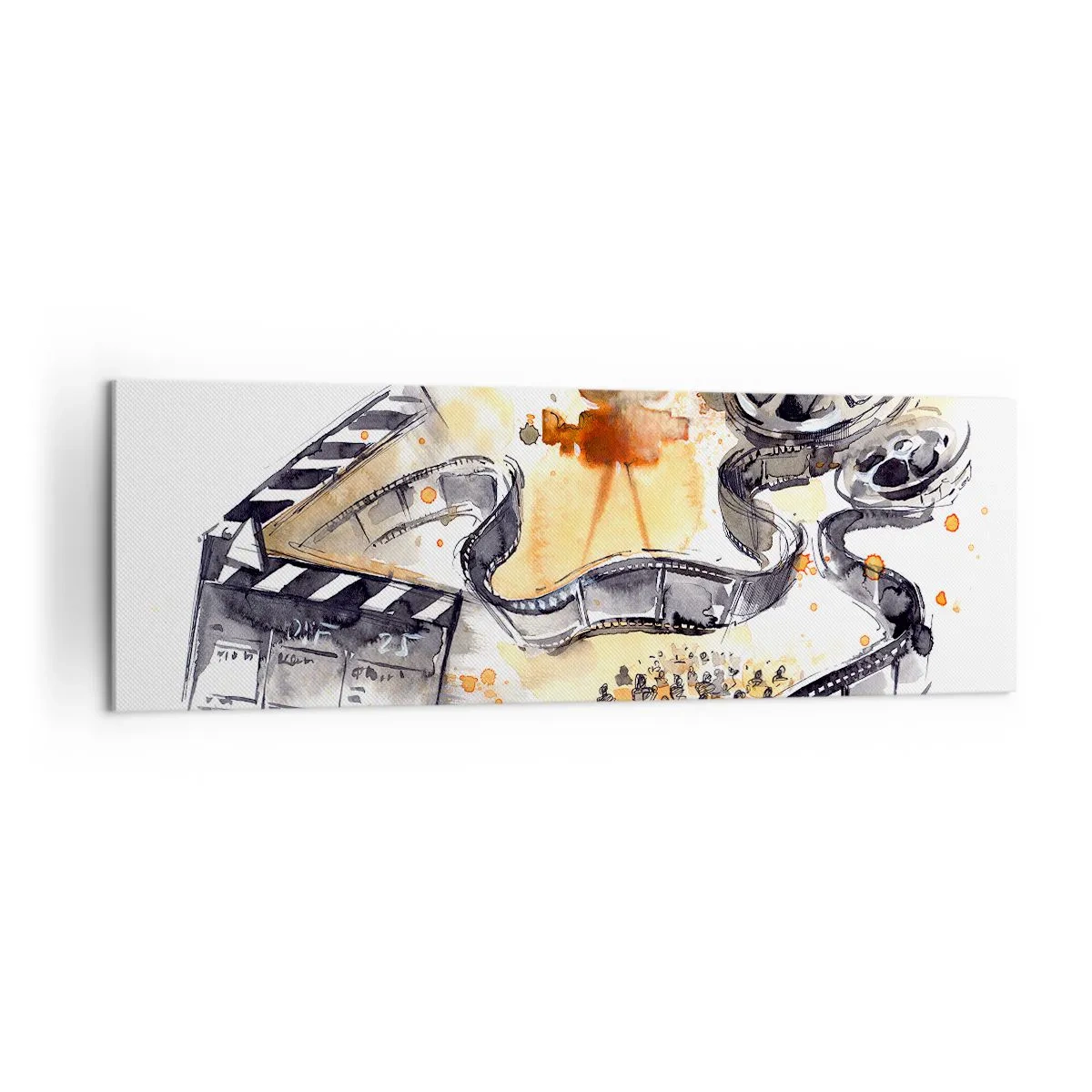 Bild auf Leinwand - Leinwandbild - Die Symbolik des Kinos mit einem Filmstreifen in einem künstlerischen Aquarell - 160x50cm - Im Land der Träume - Moderne Wanddekoration für Wohnzimmer und Schlafzimmer ARTTOR