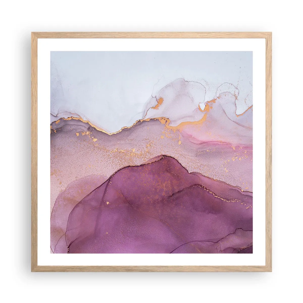 Poster in einem Rahmen aus heller Eiche - Violett und lila Wellen - 60x60 cm