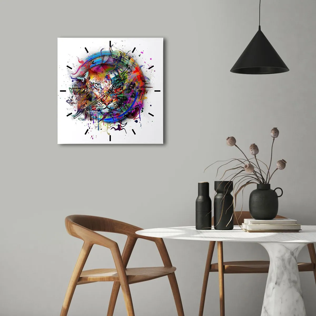 Wanduhr - Glasuhr - Es lauert hinter einem Regenbogenschleier - 40x40 cm