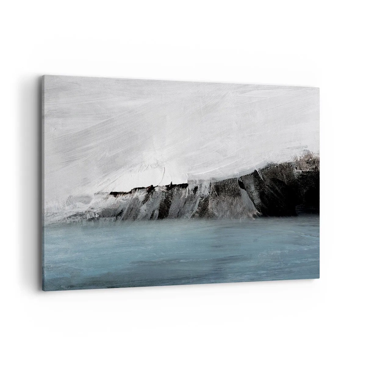 Bild auf Leinwand - Leinwandbild - Abstrakte Landschaft mit Wasser und felsigem Ufer - 100x70cm - Wasser – Erde: Kampf der Naturelemente - Moderne Wanddekoration für Wohnzimmer und Schlafzimmer ARTTOR
