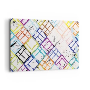 Bild auf Leinwand - Leinwandbild - Bunte Abstraktion mit geometrischen Formen auf weißem Hintergrund - 100x70cm - Zellen zu vermieten - Moderne Wanddekoration für Wohnzimmer und Schlafzimmer ARTTOR