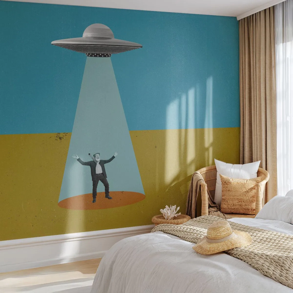 Fototapete Premium Sand - Nahe Begegnung - UFO, Moderne Kunst, Surrealismus - 350x256 cm
