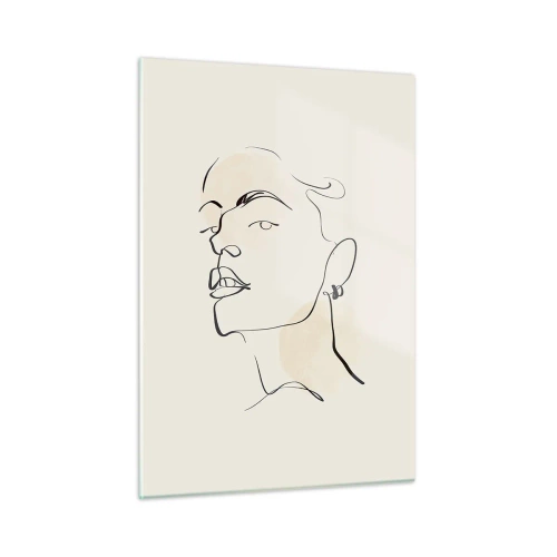 Glasbild - Bild auf glas - Porträt einer Frau in minimalistischen Linien auf hellem Hintergrund - 50x70cm - Ein stolzer Blick - Moderne Wanddekoration für Wohnzimmer und Schlafzimmer ARTTOR