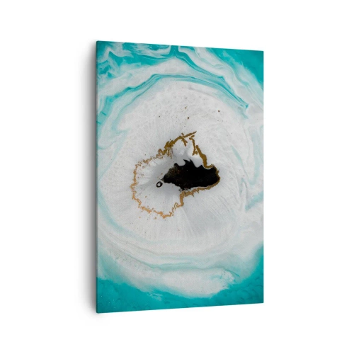 Bild auf Leinwand - Leinwandbild - Abstraktes Geodenmotiv in Türkis-, Weiß- und Goldtönen - 70x100cm - Nach Innen eindringen - Moderne Wanddekoration für Wohnzimmer und Schlafzimmer ARTTOR
