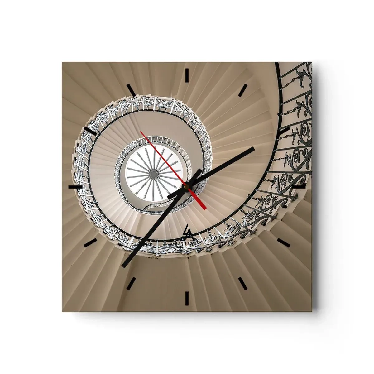 Wanduhr - Glasuhr - Wendeltreppe in elegantem geometrischem Ansatz - 30x30cm - Im Inneren der Muschel - Moderne Wanddekoration für Wohnzimmer und Schlafzimmer ARTTOR